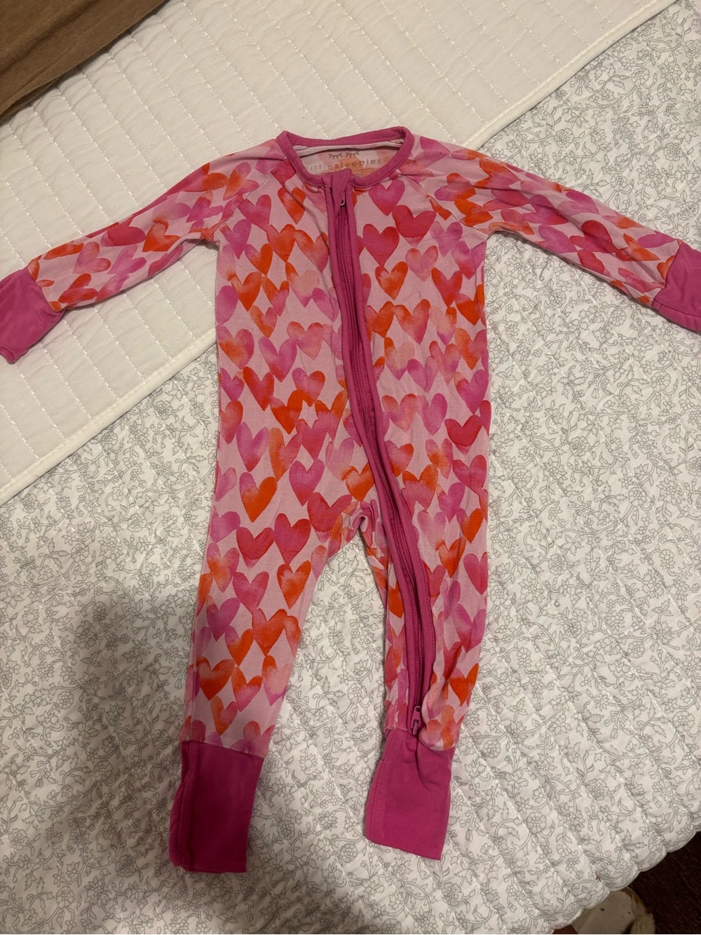 Little Sleepies Pink Heart-Print Zippy Pajamas 0-3m